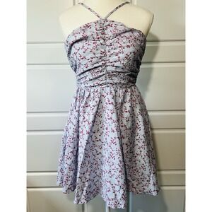 Hello Molly Lilac Strapless Floral Sundress with Red Vine Print